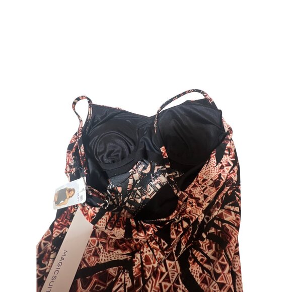 Magicsuit Womens Asymmetrical Tankini Top Size 10 Black/Red Tribal Print NWT - Picture 6 of 7